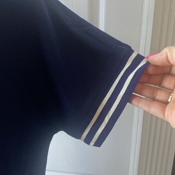 Max Studio Weekend Women’s Shirt Navy Blue White Stripes Shortsleeve Sz L NWT - Picture 3 of 8